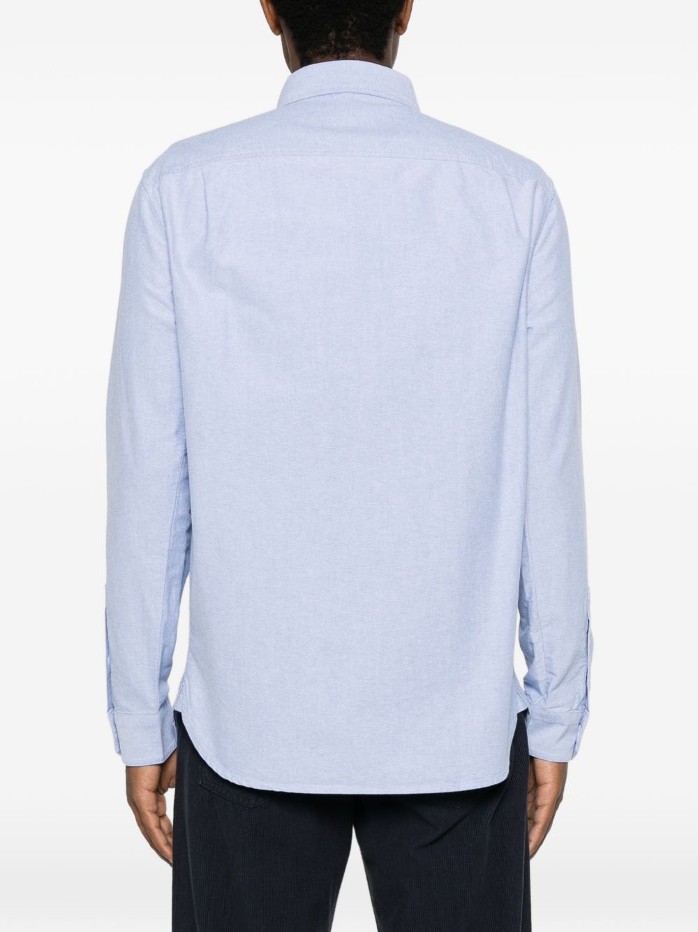 Emporio Armani Logo-Embroidered Cotton Shirt — Light Blue, view 2