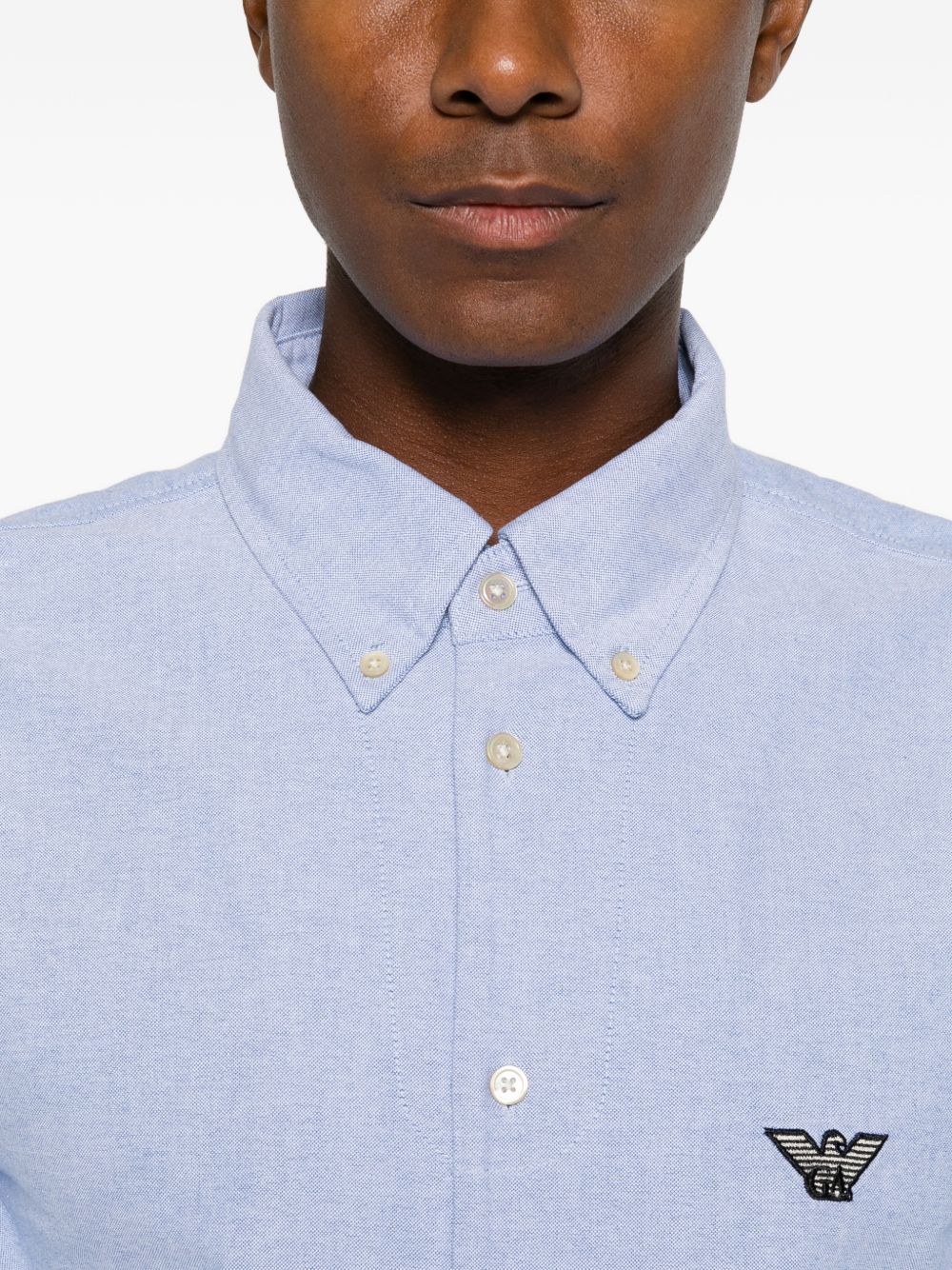 Emporio Armani Logo-Embroidered Cotton Shirt — Light Blue, view 3