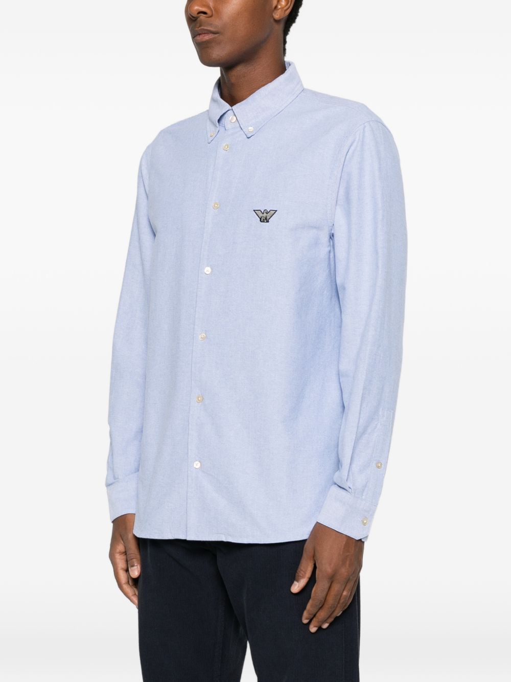 Emporio Armani Logo-Embroidered Cotton Shirt — Light Blue, view 5