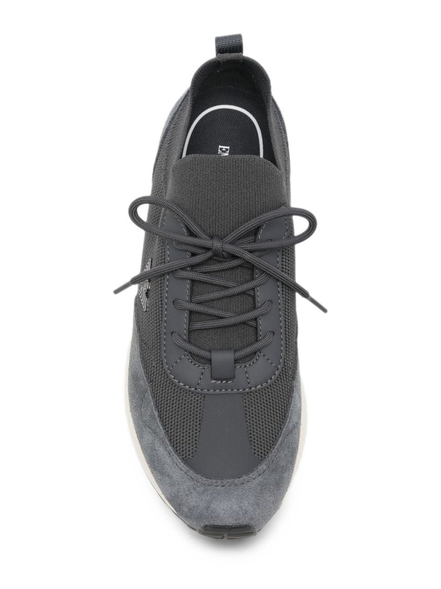 Emporio Armani Logo Mesh and Suede Sneakers — Grey, view 2