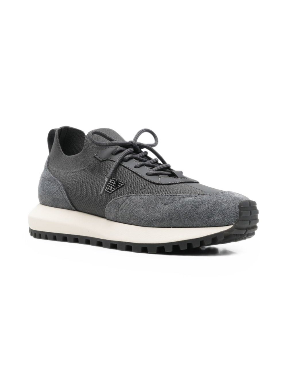 Emporio Armani Logo Mesh and Suede Sneakers — Grey, view 3