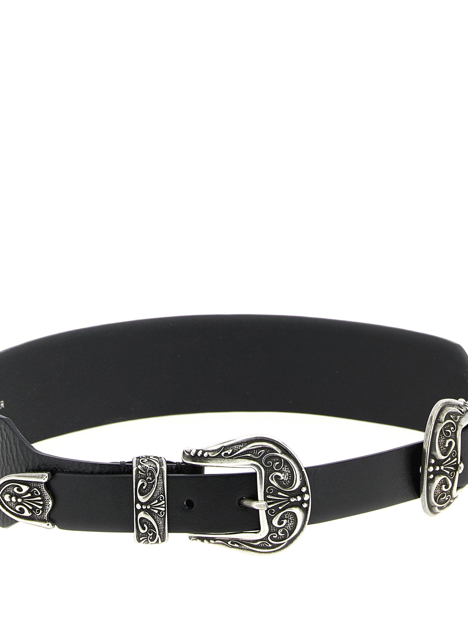Golden Goose Double Buckle Leather Belt — Black, view 3