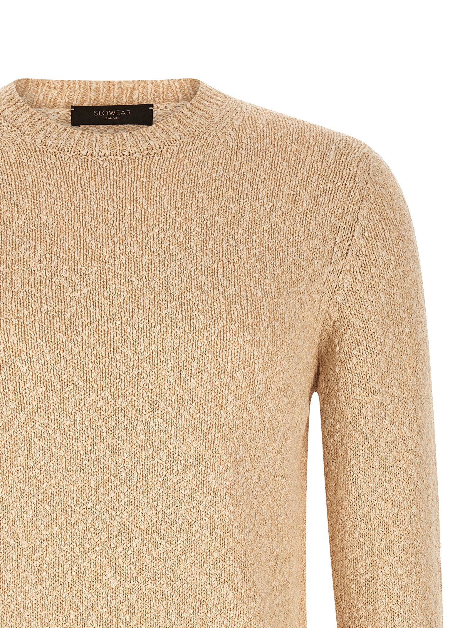 Zanone Two-Tone Knit Cotton Sweater — Beige, view 3