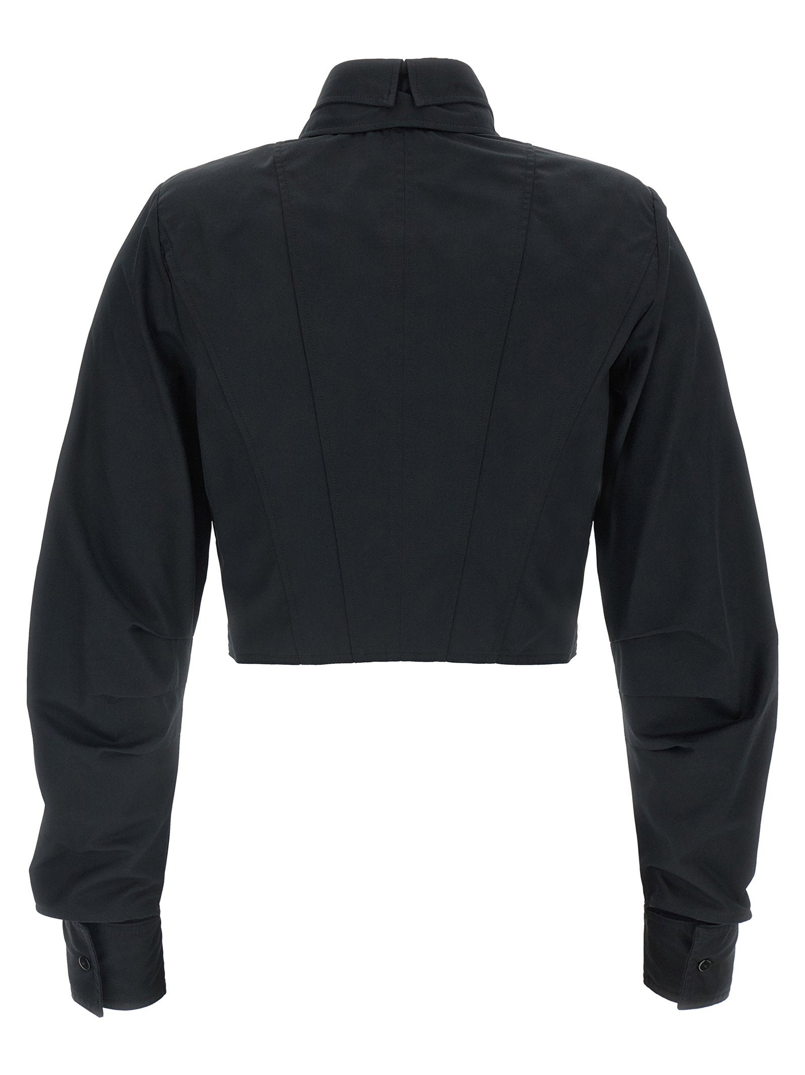 Elisabetta Franchi Bustier Cotton-Poplin Blouse — Black, view 2