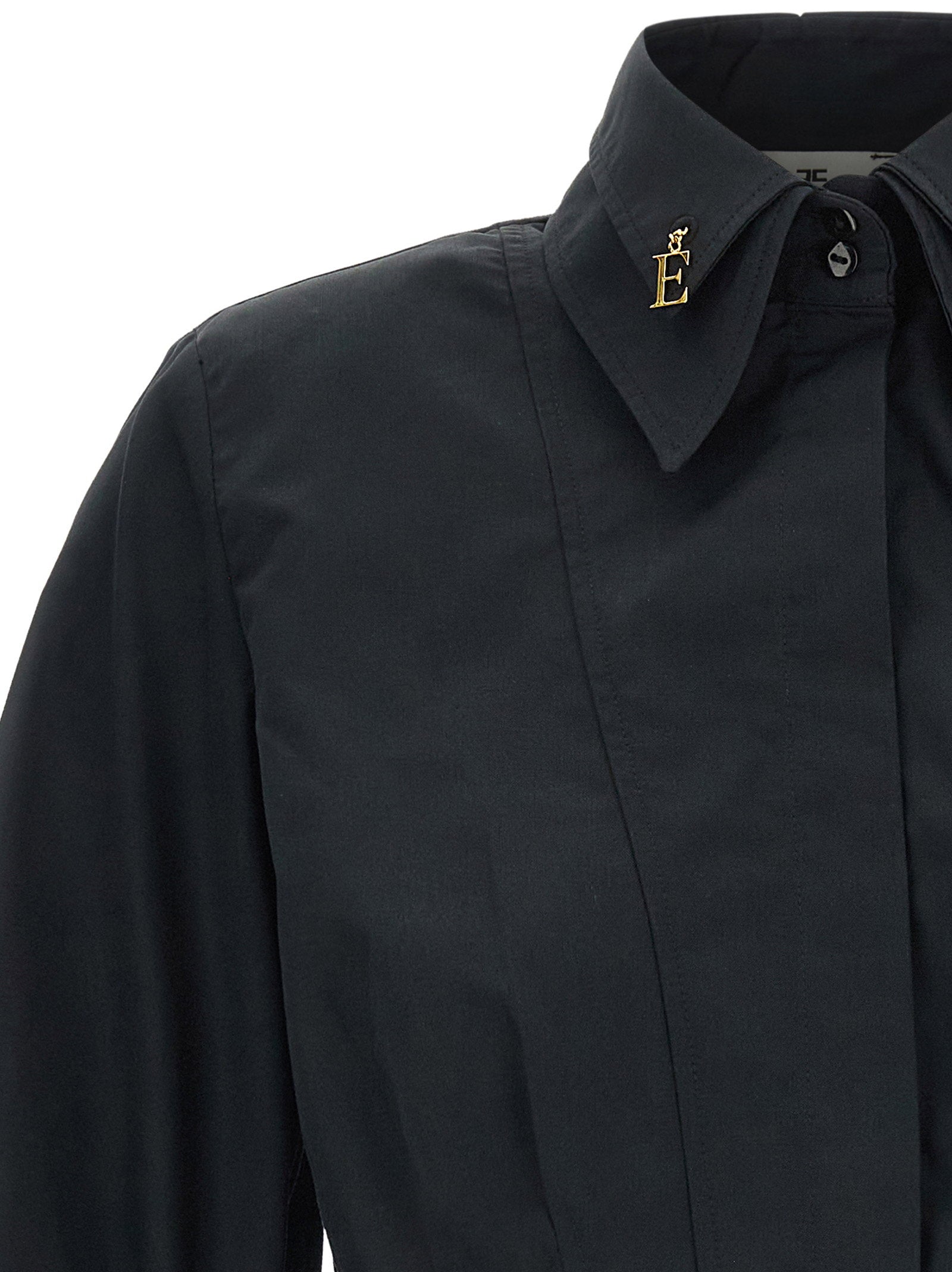 Elisabetta Franchi Bustier Cotton-Poplin Blouse — Black, view 3