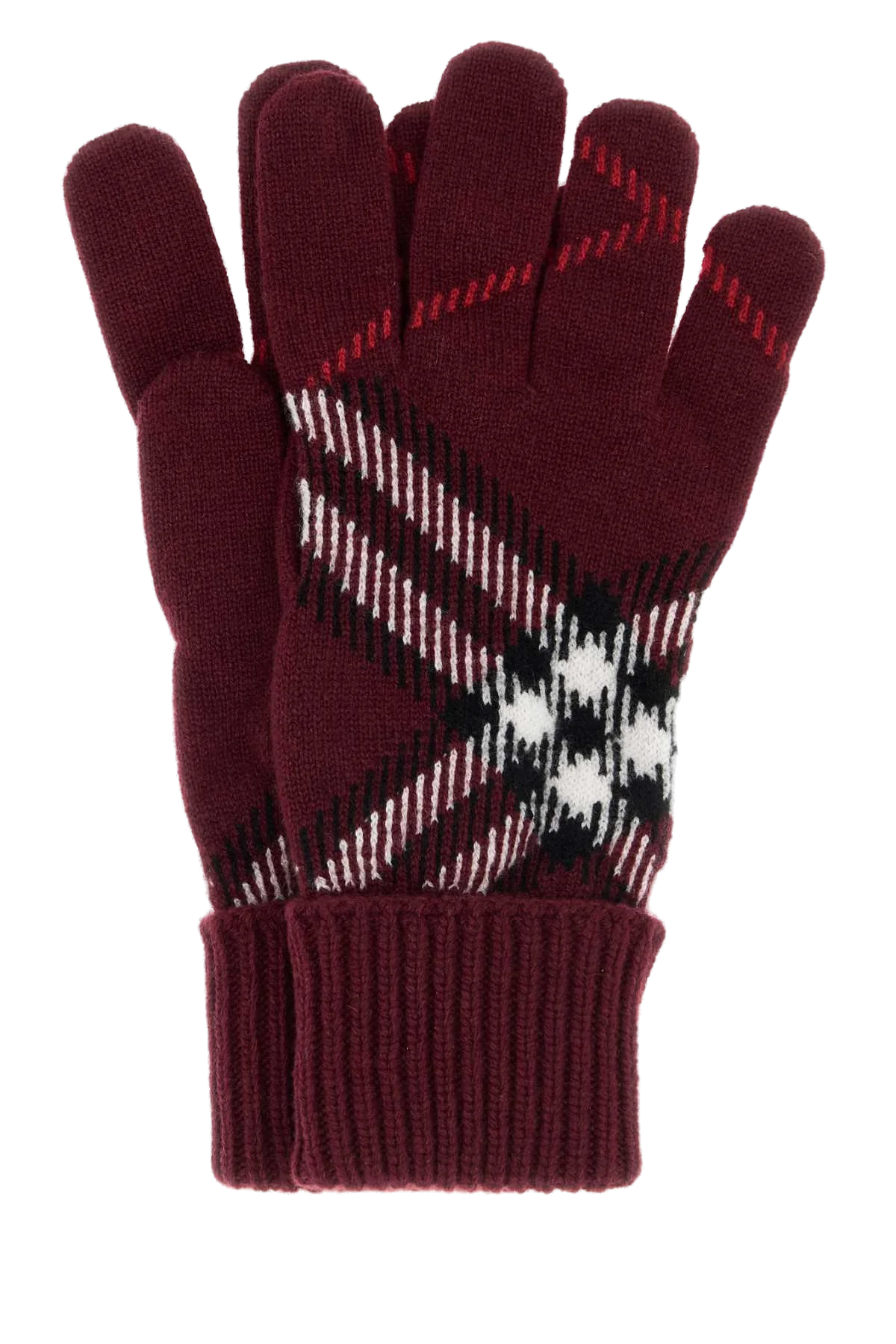 Burberry Checked-Intarsia Cashmere Gloves — Red by Burberry
