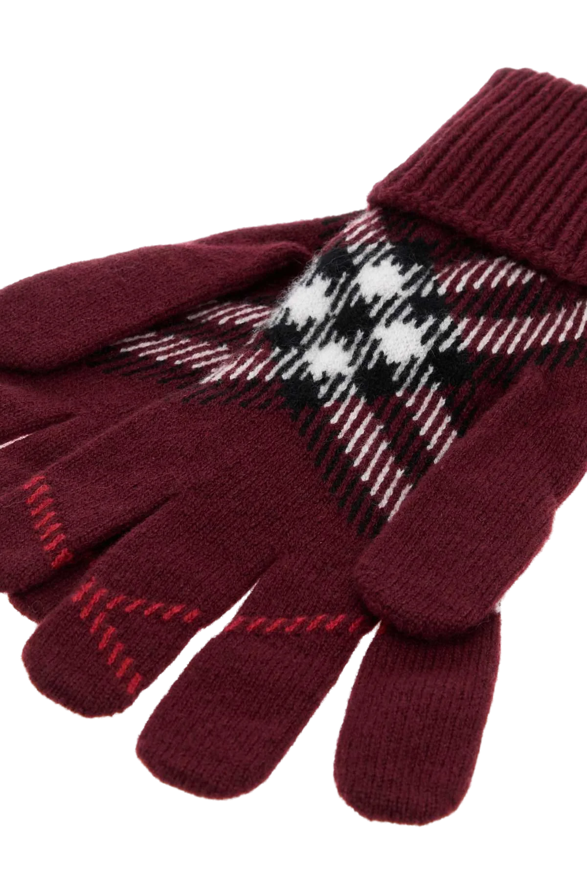 Burberry Checked-Intarsia Cashmere Gloves — Red, view 2
