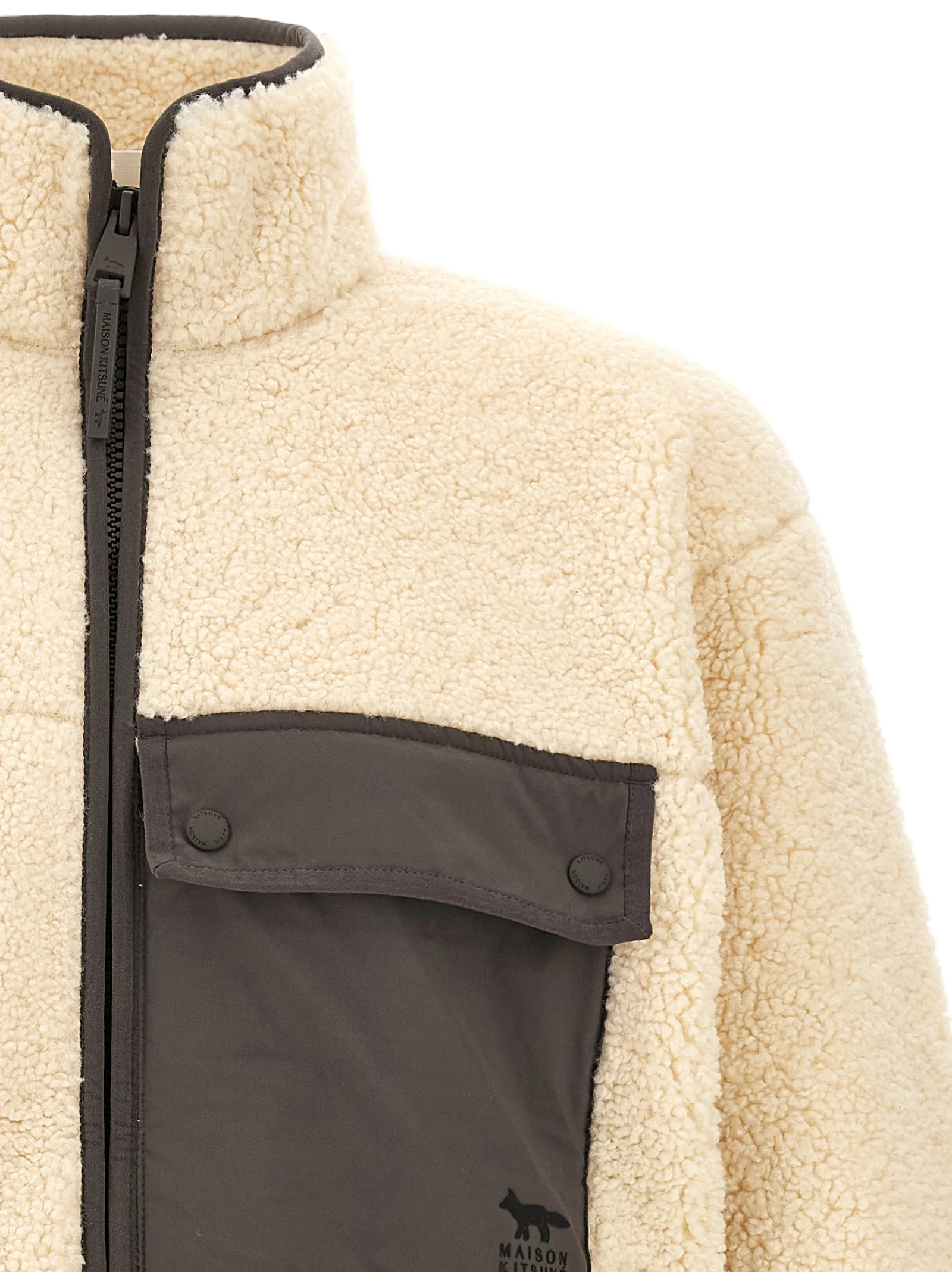 Maison Kitsuné Bouclette Fleece Colorblock Jacket — Beige, view 3