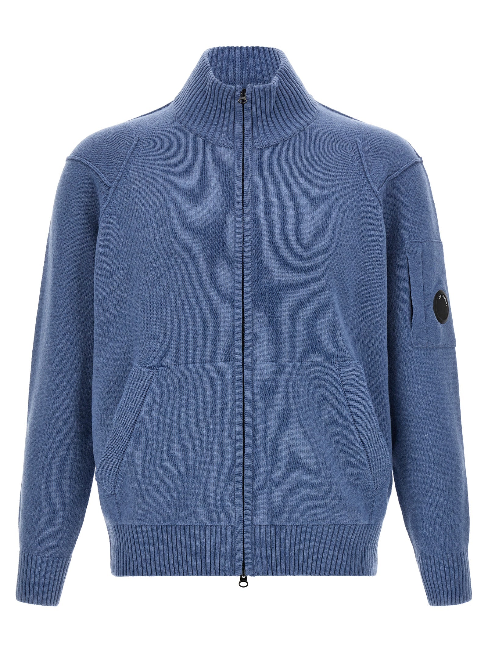 C.P. Company Wool Zip Cardigan with Lens Detail Cardigan — Blue by C.p. Company