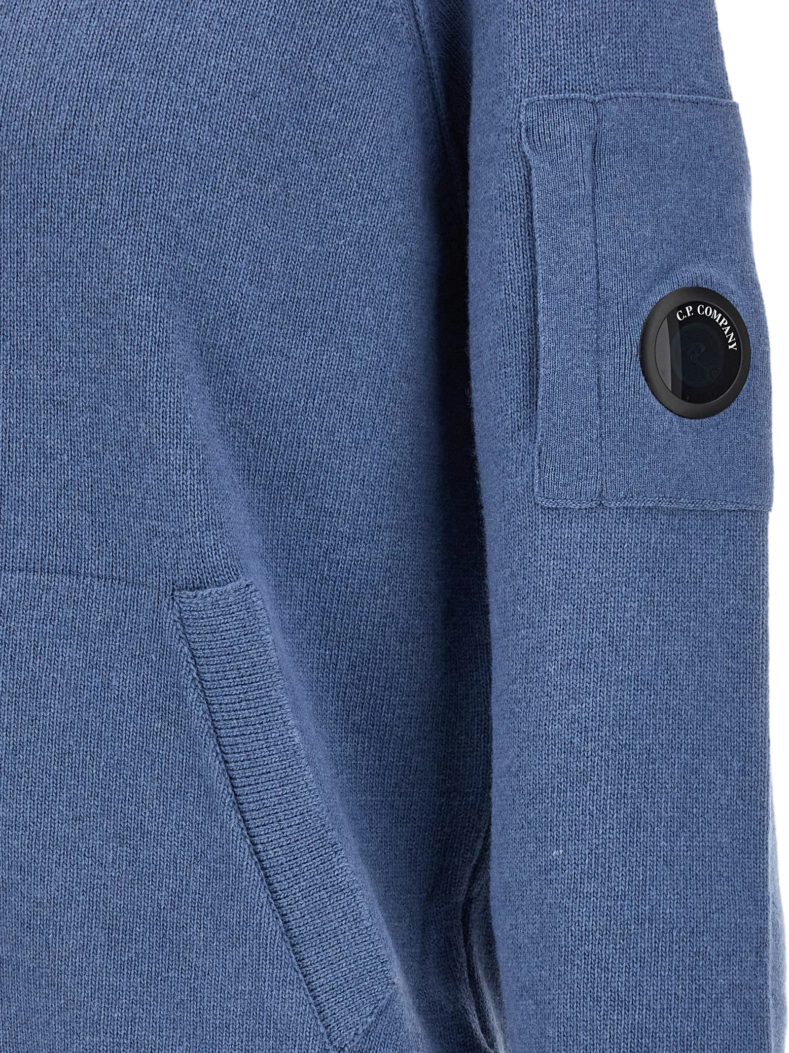 C.P. Company Wool Zip Cardigan with Lens Detail Cardigan — Blue, view 5