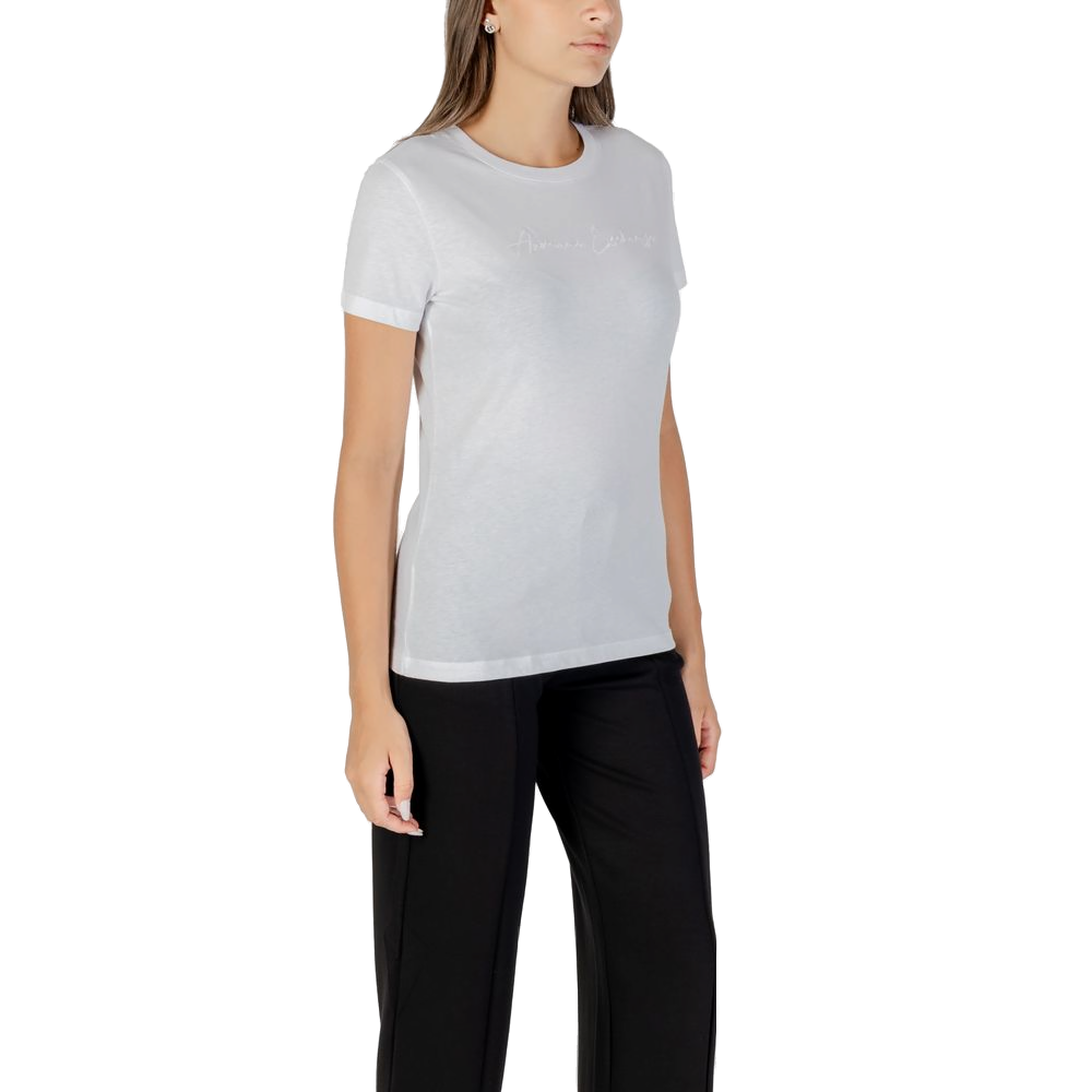 Armani Exchange Embroidered Logo Cotton T-Shirt — White, view 3