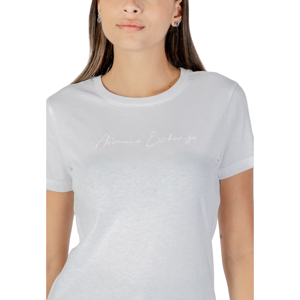 Armani Exchange Embroidered Logo Cotton T-Shirt — White, view 5