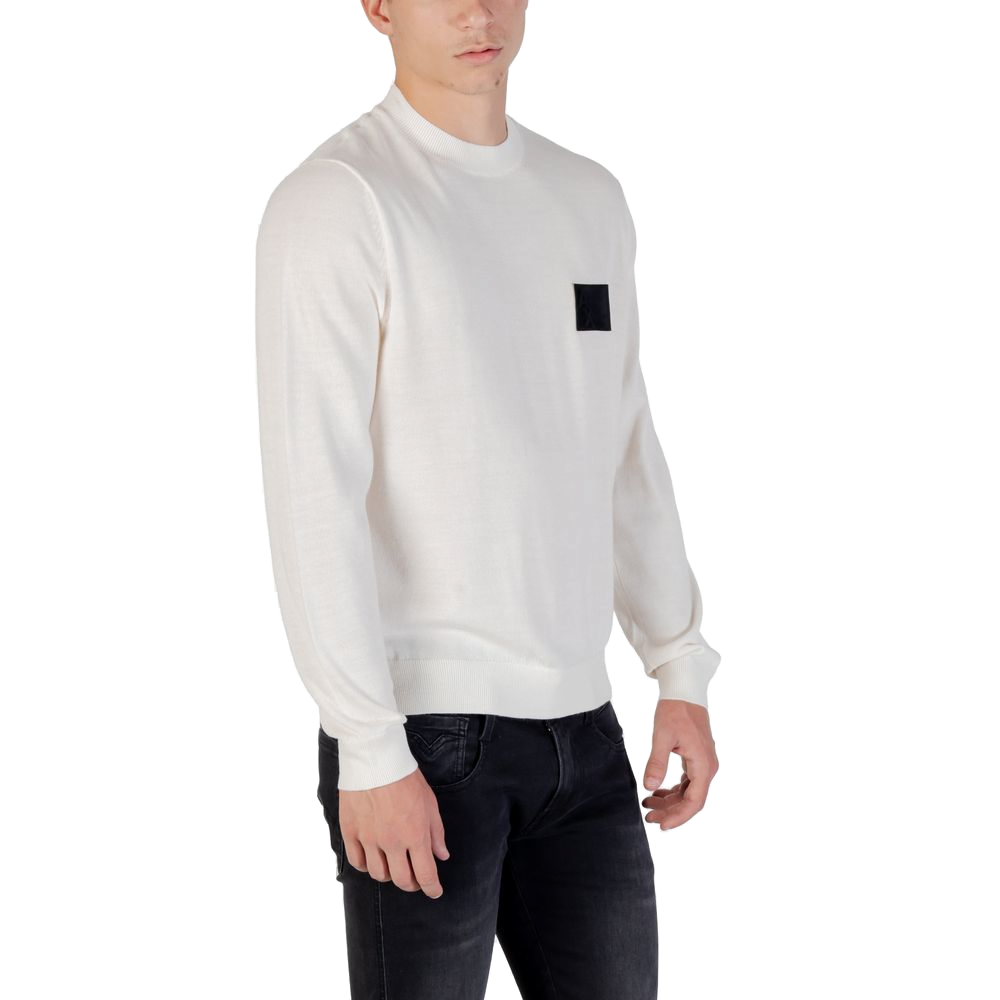 Armani Exchange Crew Neck Pullover Sweatshirt — White, view 3