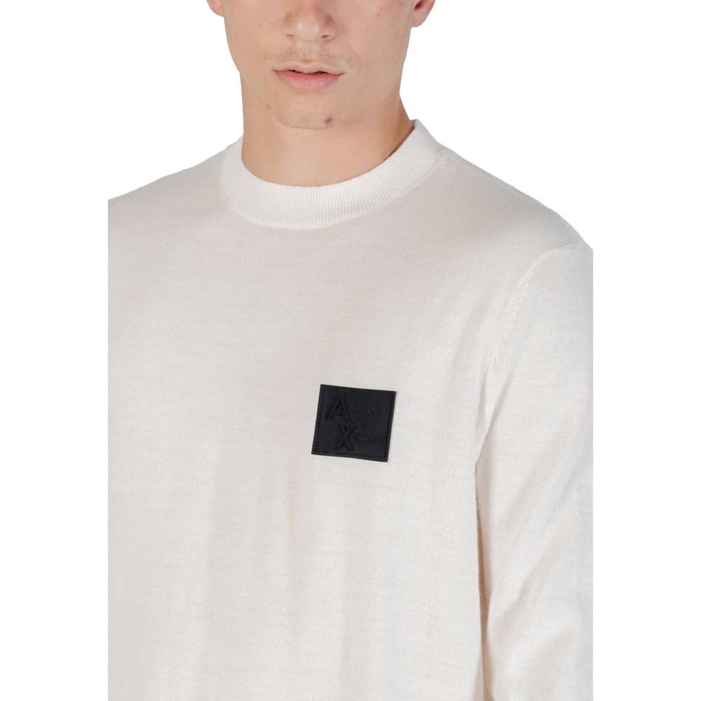 Armani Exchange Crew Neck Pullover Sweatshirt — White, view 5