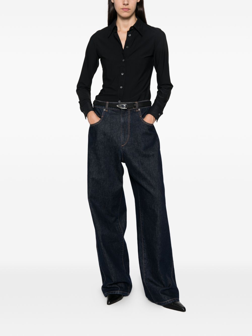 ARCHIVIO '67 Fitted Button-Down Shirt — Black, view 4