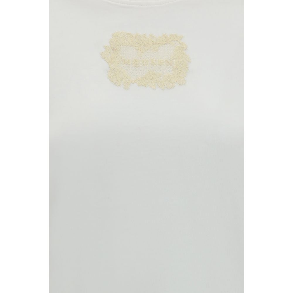 Alexander McQueen Embroidered Logo Cotton T-Shirt — White, view 3