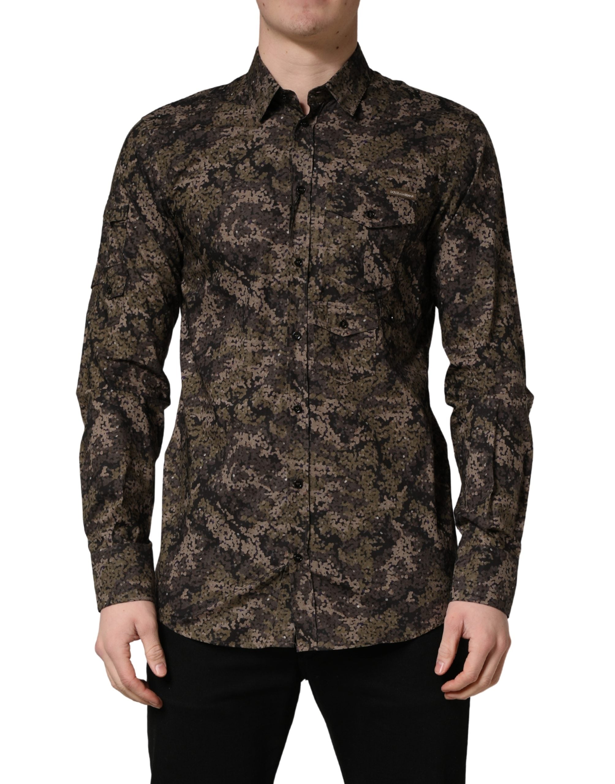 Dolce & Gabbana Camouflage Cotton Shirt — Brown, view 3