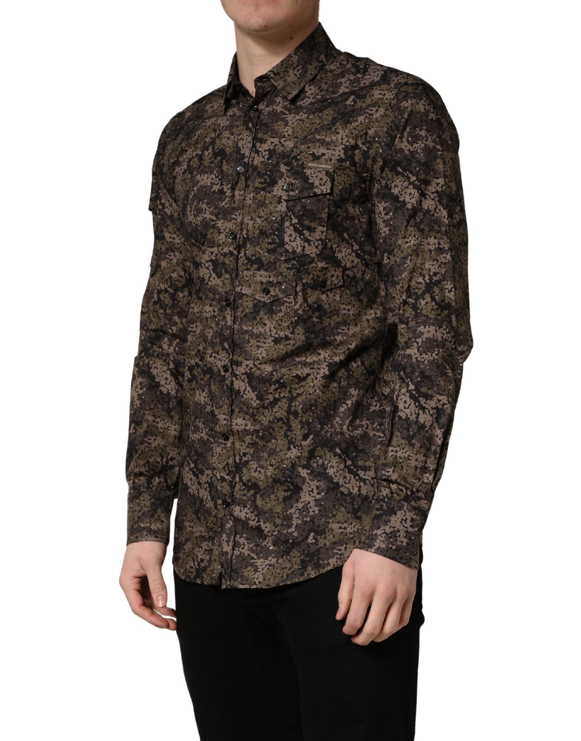 Dolce & Gabbana Camouflage Cotton Shirt — Brown, view 4
