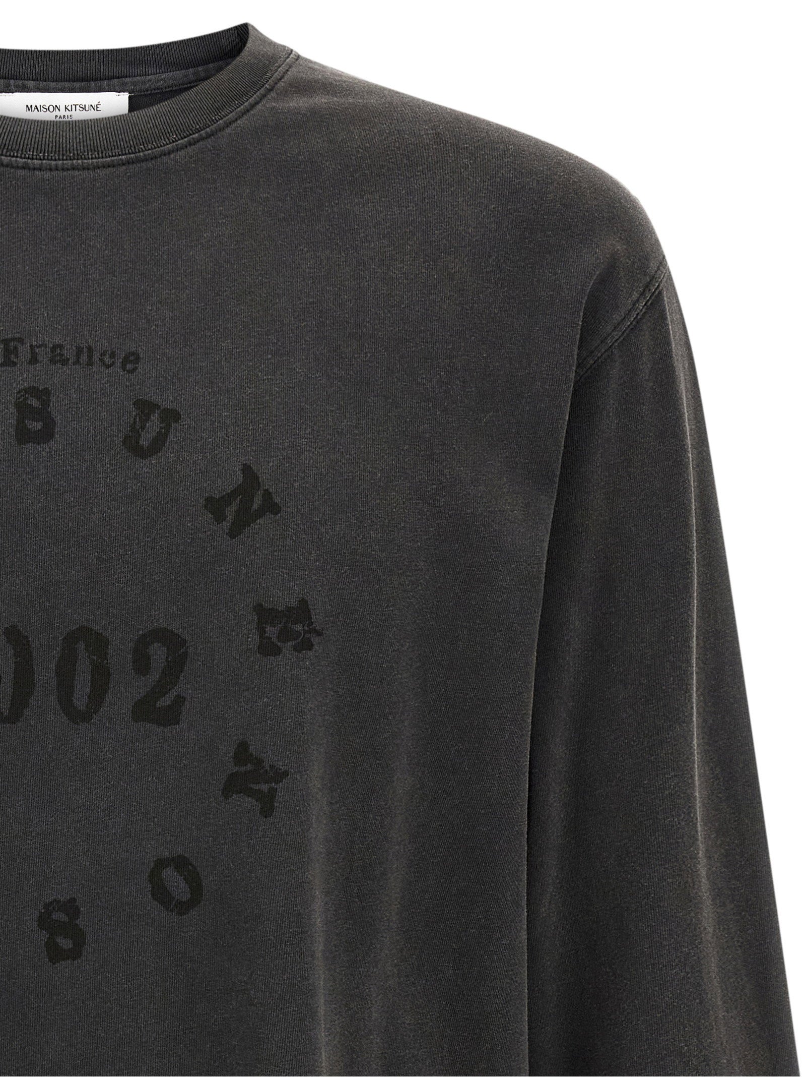 Maison Kitsuné Circle Stamp Graphic Long-Sleeve T-Shirt — Black, view 3