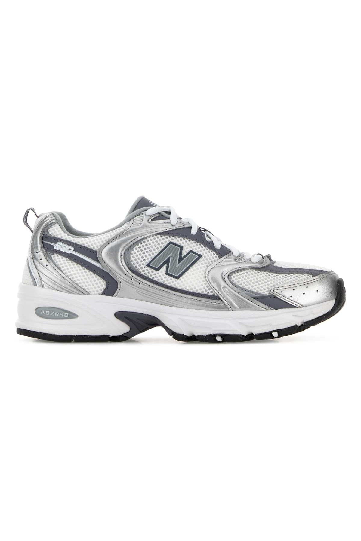 New Balance Two-Tone Mesh and Synthetic Leather Sneaker — Silver by New Balance