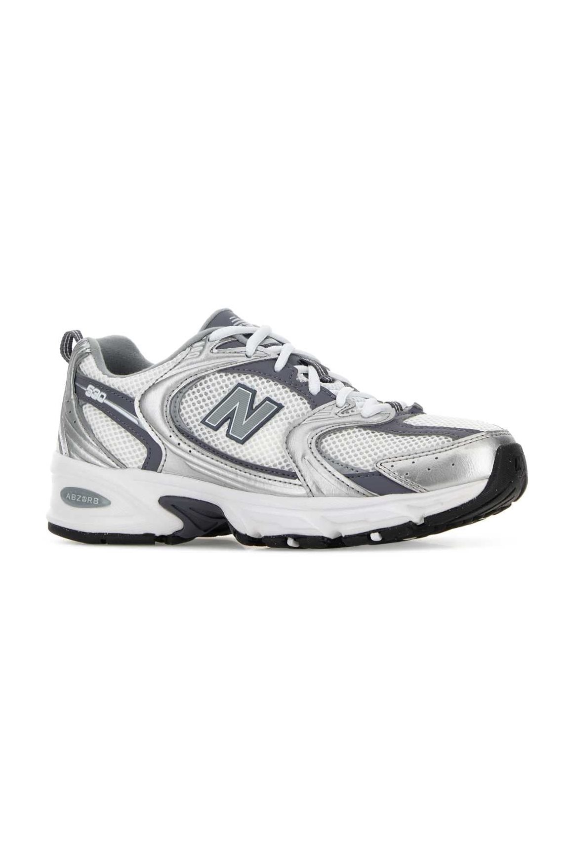 New Balance Two-Tone Mesh and Synthetic Leather Sneaker — Silver, view 2