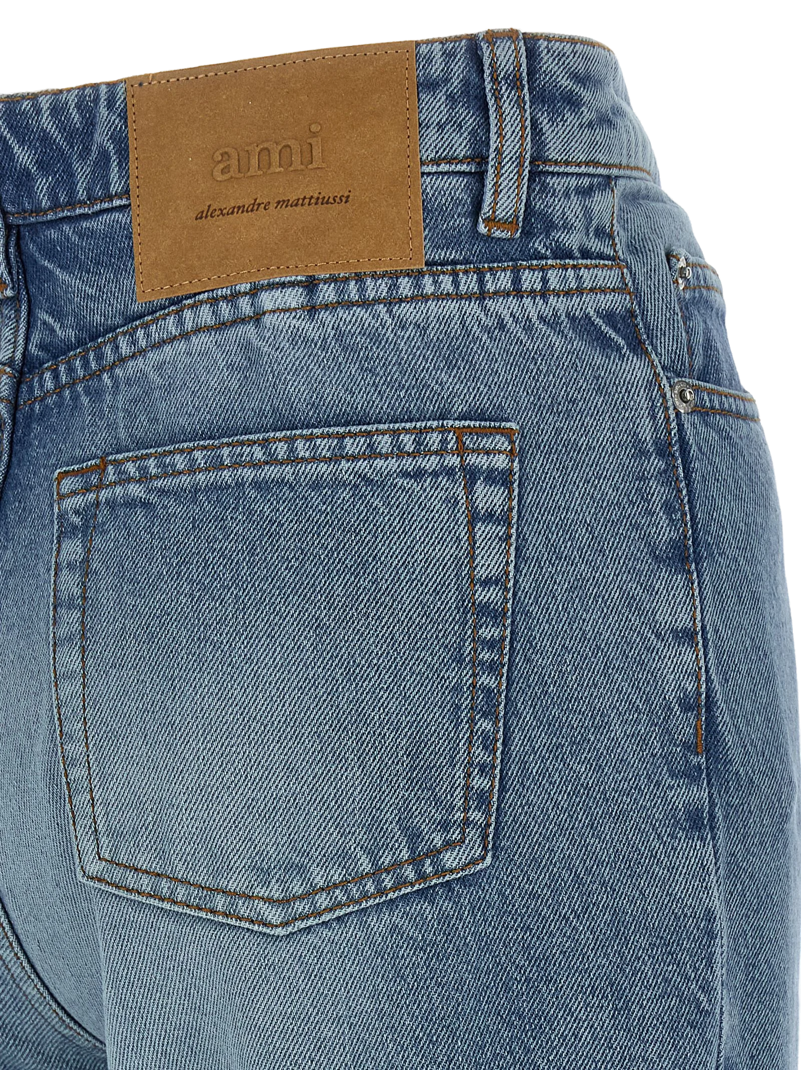 AMI Paris Stonewashed Flared Jeans — Blue, view 4