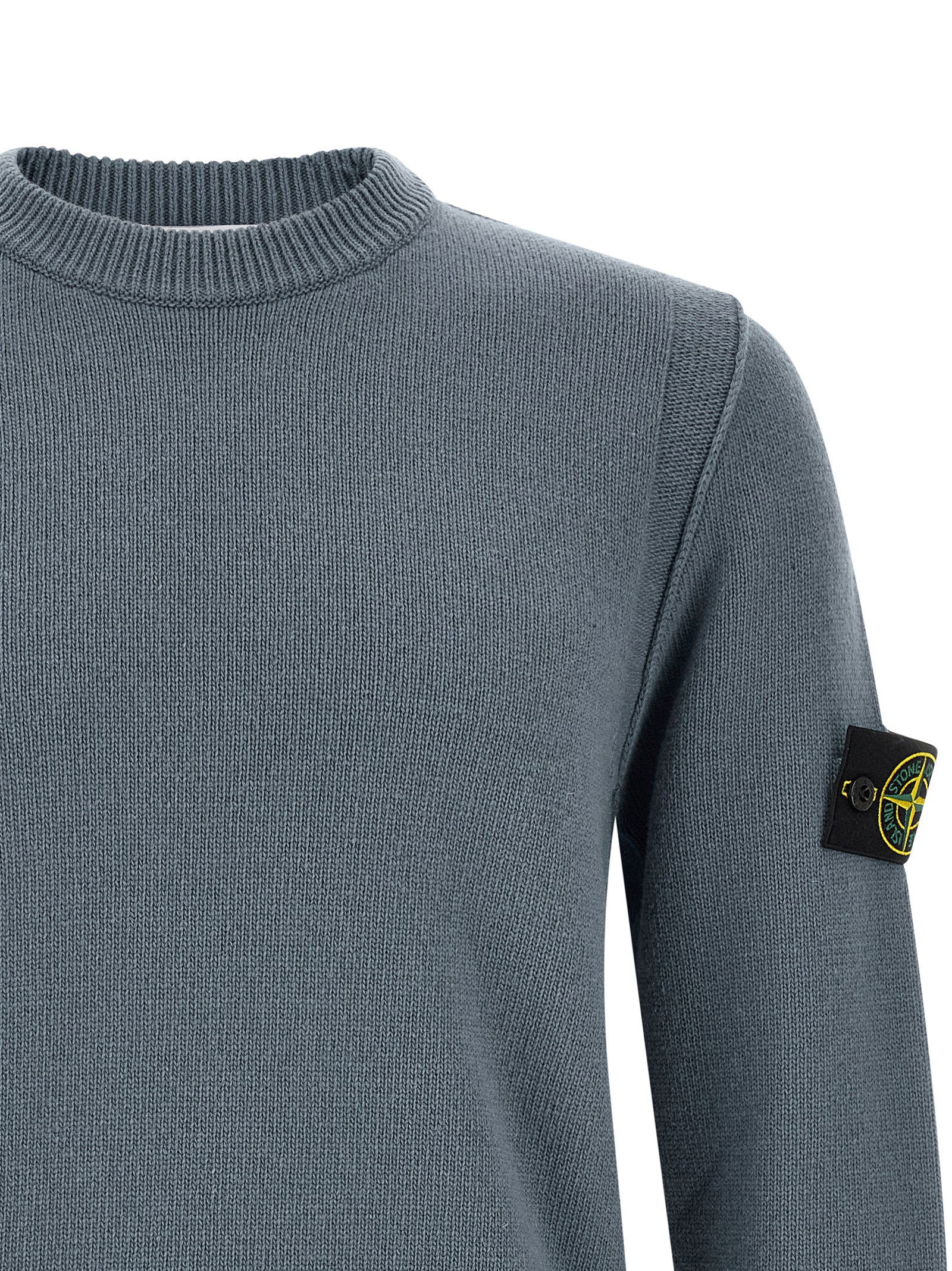 Stone Island Wool Crew Neck Sweater — Steel Blue, view 3