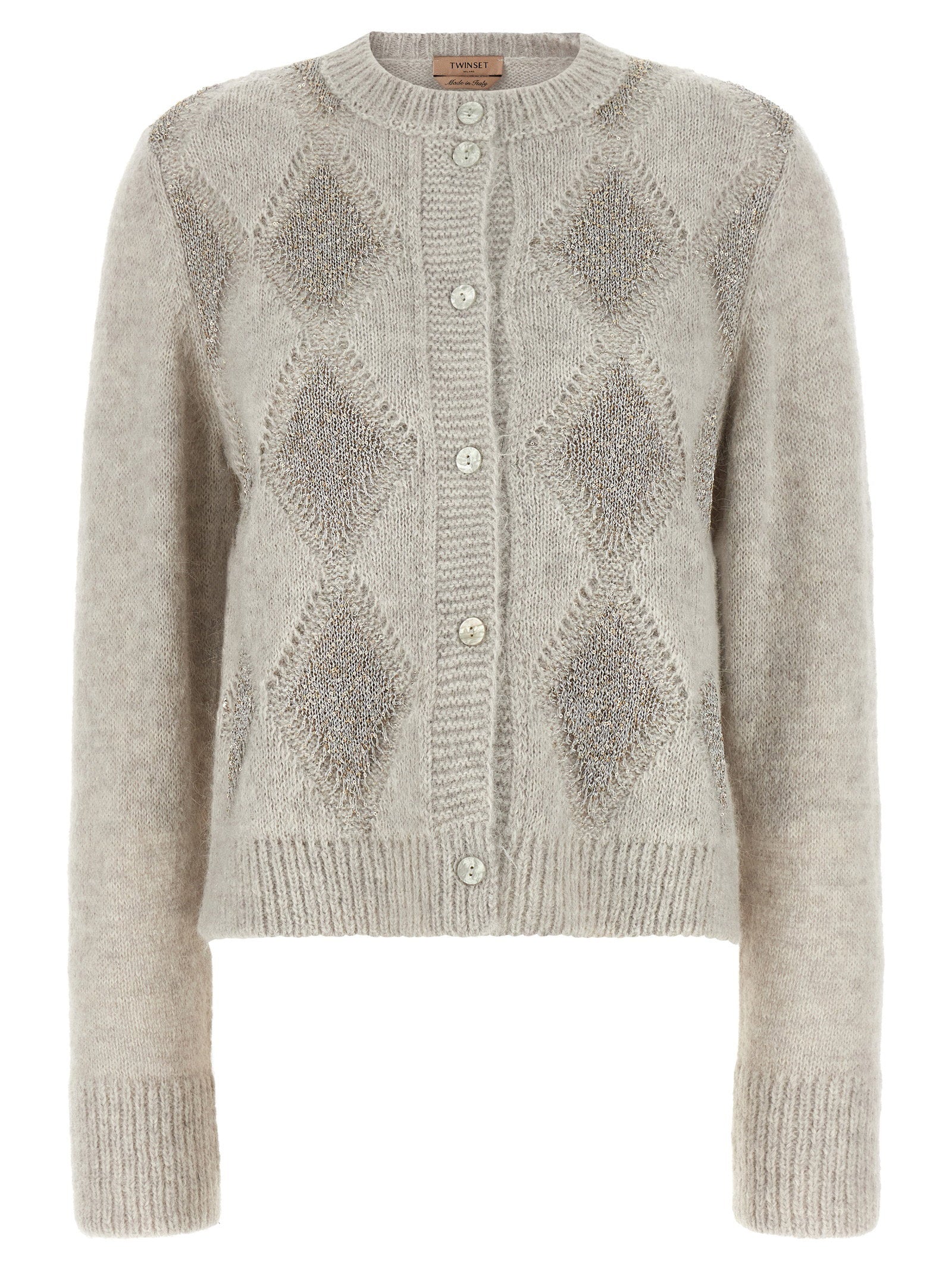 Twin Set Jacquard Diamond Cardigan — Gray by Twin-Set