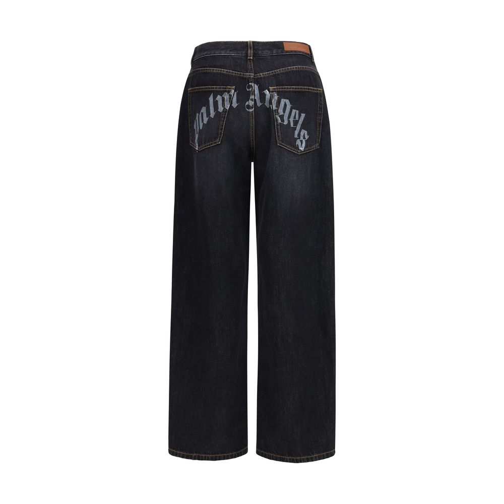 Palm Angels Wide-Leg Cotton Denim Jeans — Black, view 2