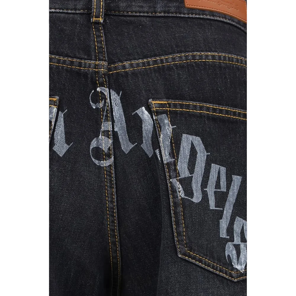 Palm Angels Wide-Leg Cotton Denim Jeans — Black, view 3