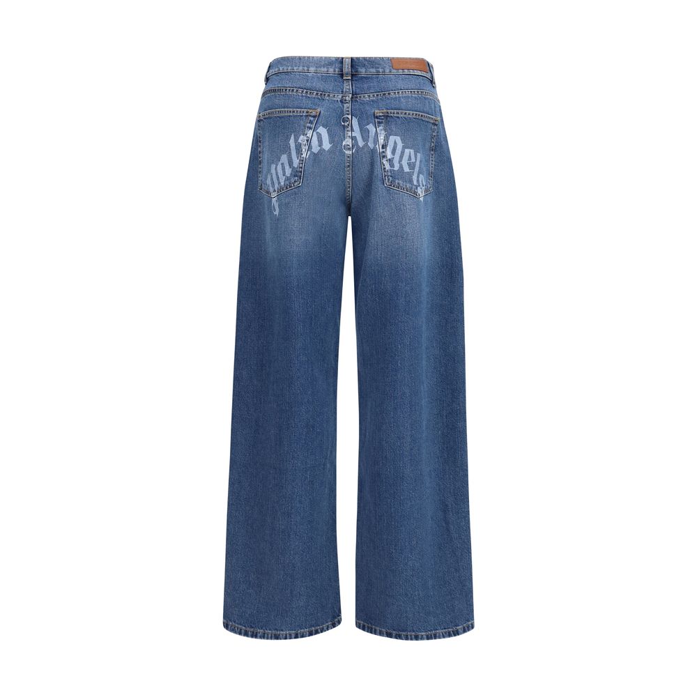 Palm Angels Wide-Leg Denim Jeans — Blue, view 2