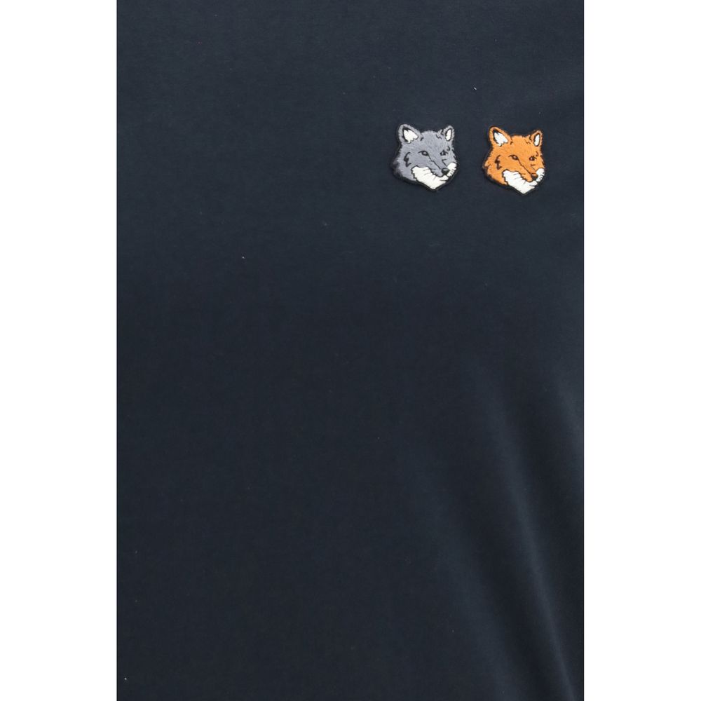 Maison Kitsuné Double Fox Head Embroidered T-Shirt — Black, view 3