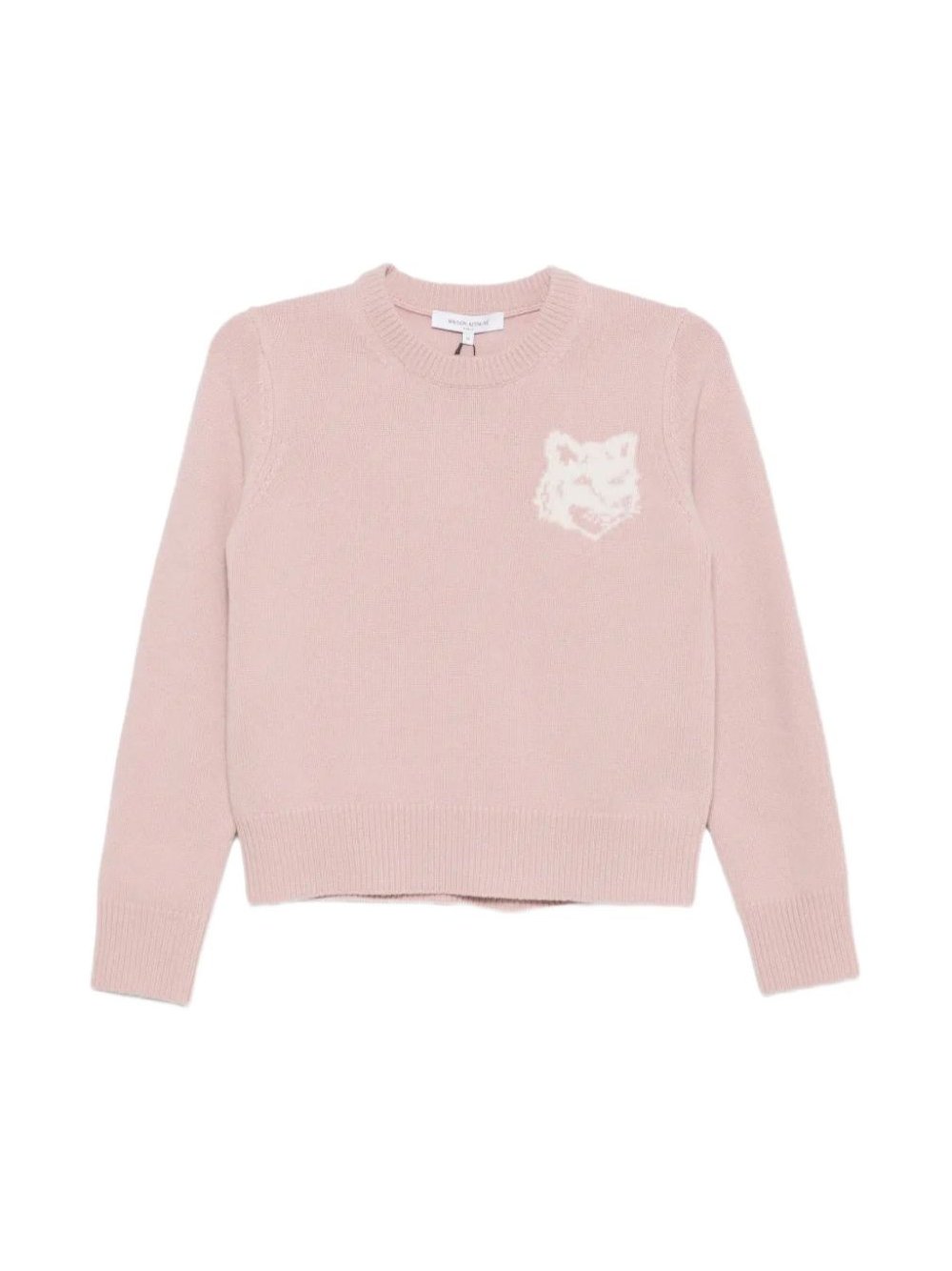 Maison Kitsuné Fox Head Wool Crewneck Sweater — Pink by Maison Kitsune
