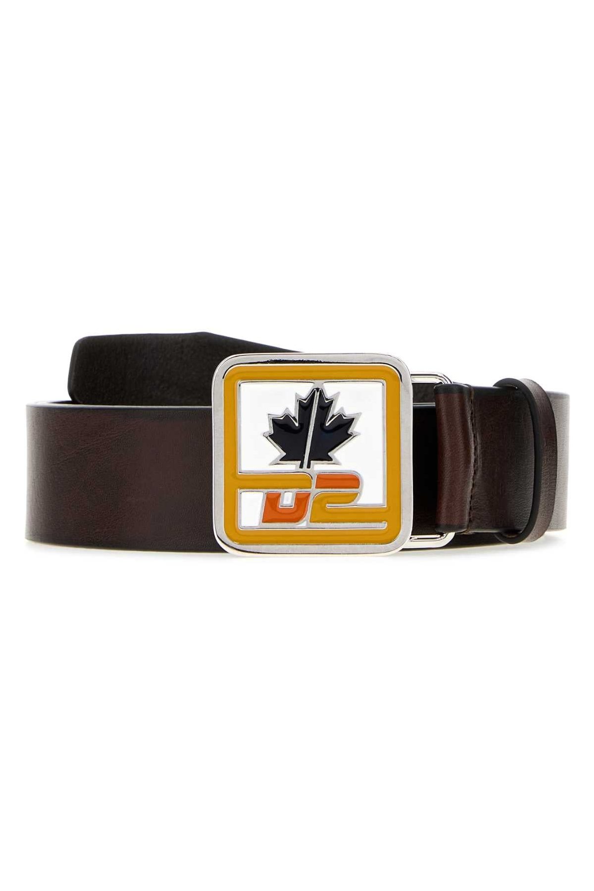 Dsquared2 Leather D2 Patch Belt — Brown by Dsquared2