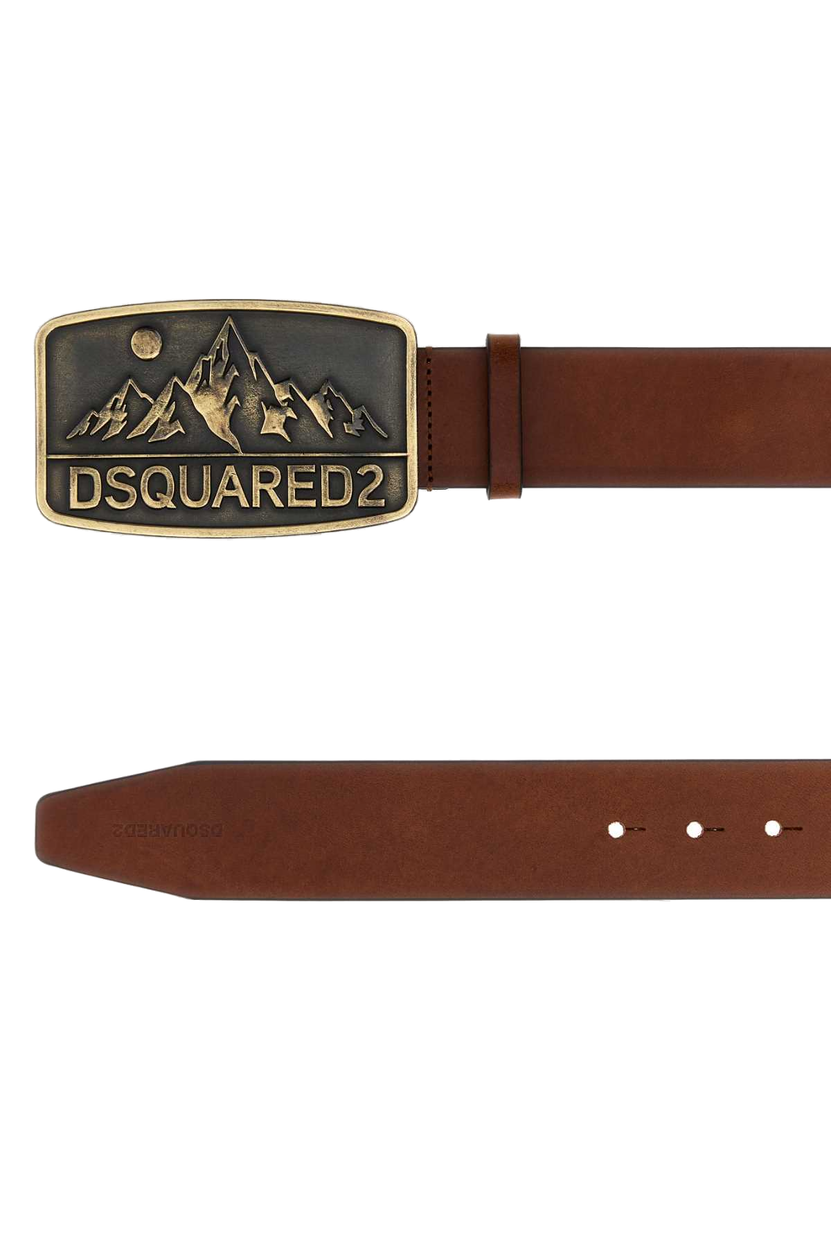 Dsquared2 Mountain Logo Brass Buckle Belt — Brown, view 2