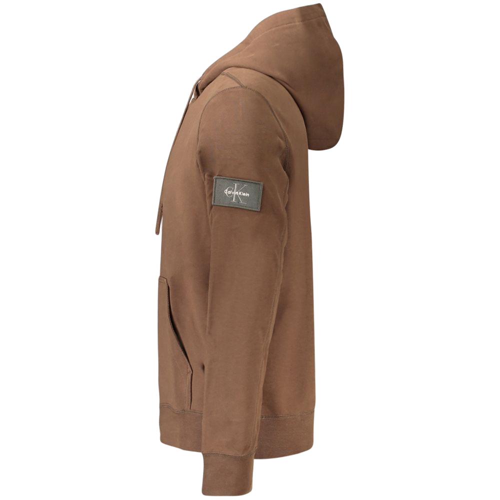 Calvin Klein Cotton Fleece Hoodie — Brown, view 3