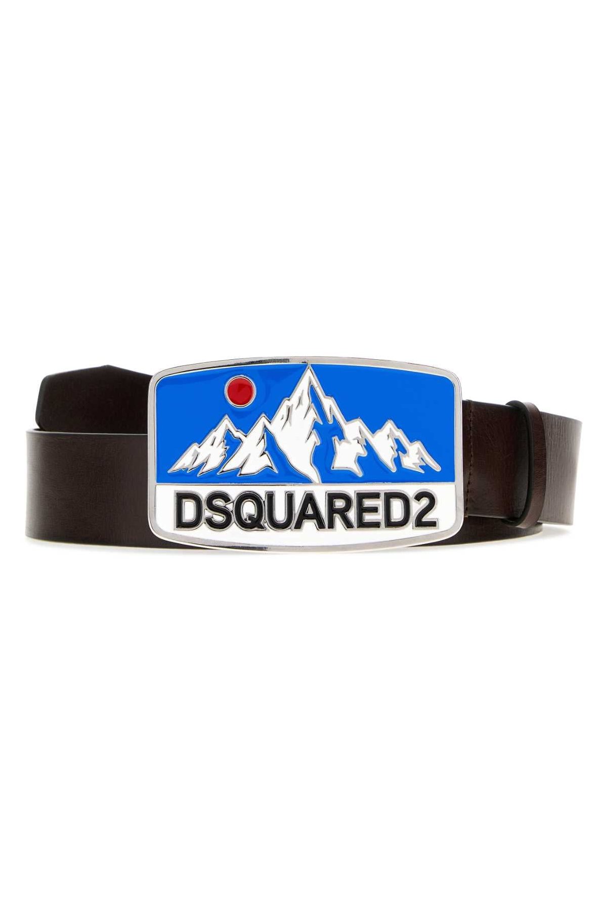 Dsquared2 Leather Mountain Logo Buckle Belt — Brown by Dsquared2