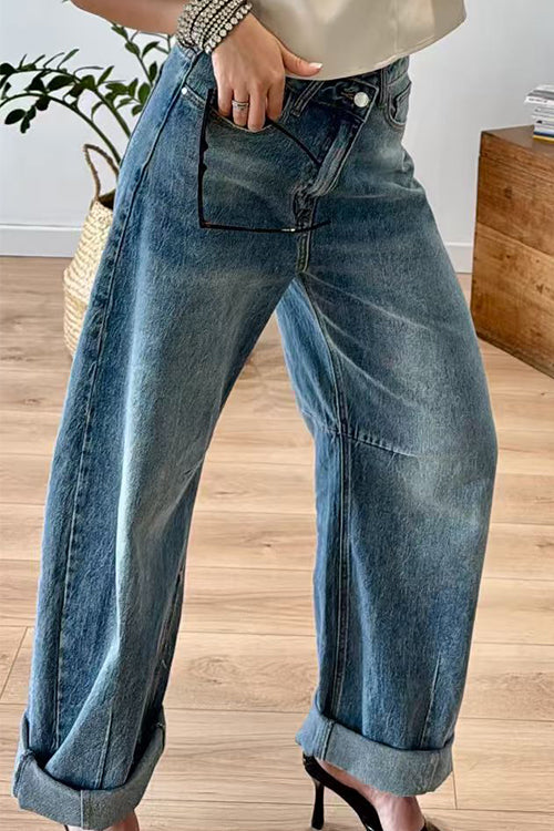 Vintage Pocketed Wide Leg Denim Pants, view 3