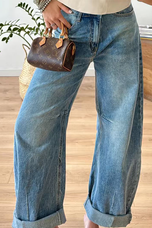 Vintage Pocketed Wide Leg Denim Pants, view 2