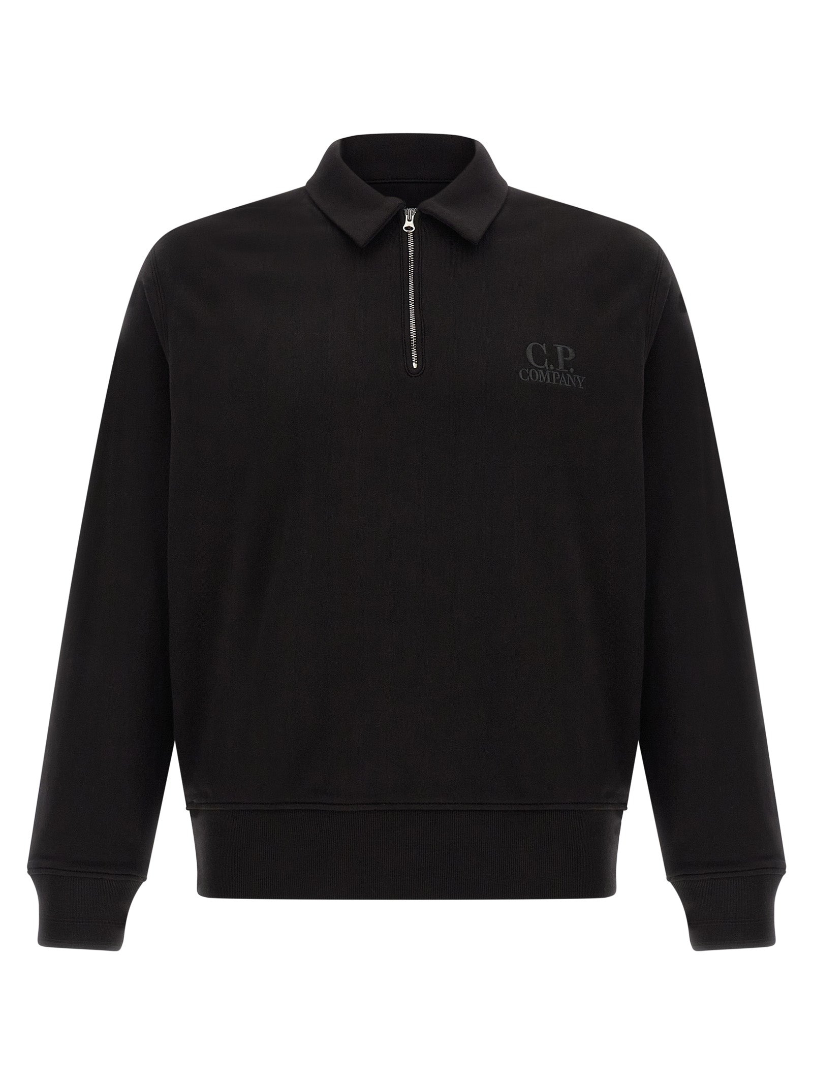 C.P. Company Cotton Polo-Collar Sweatshirt — Black by C.p. Company