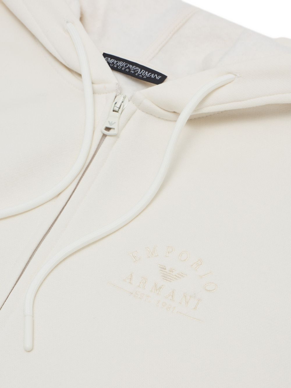 Emporio Armani Embroidered Logo Hoodie — White, view 2