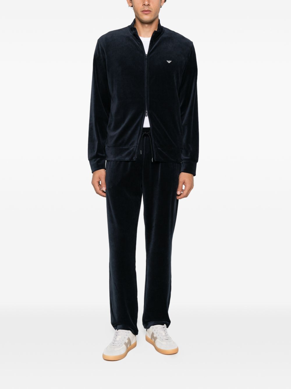 Emporio Armani Velvet-Effect Trousers — Navy, view 2