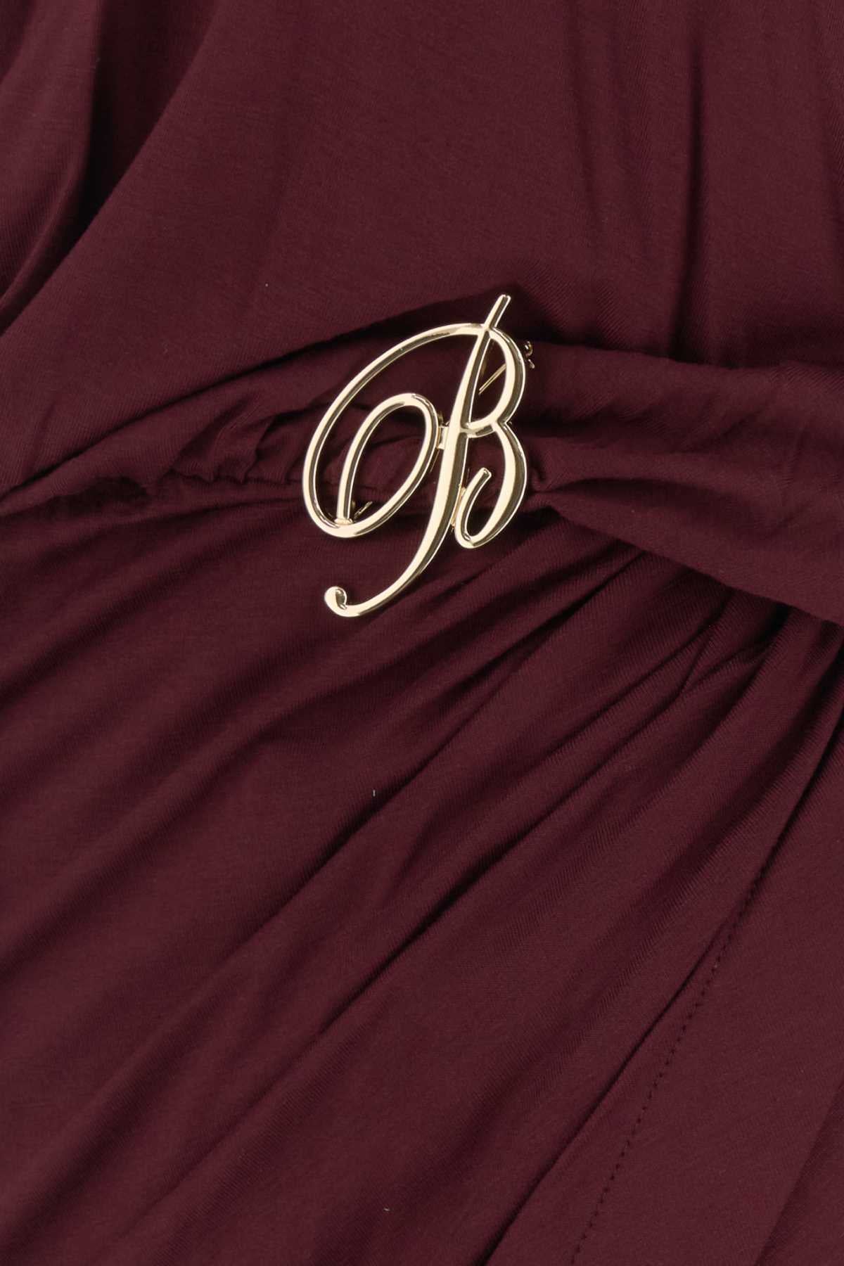 Blumarine Draped Viscose Dress — Burgundy, view 3