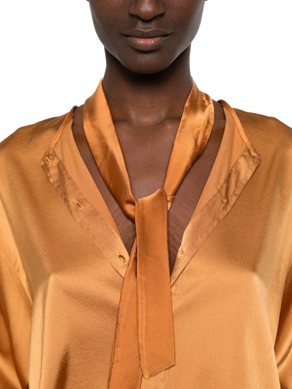 Forte Forte Silk Bow-Tie Blouse — Orange, view 3