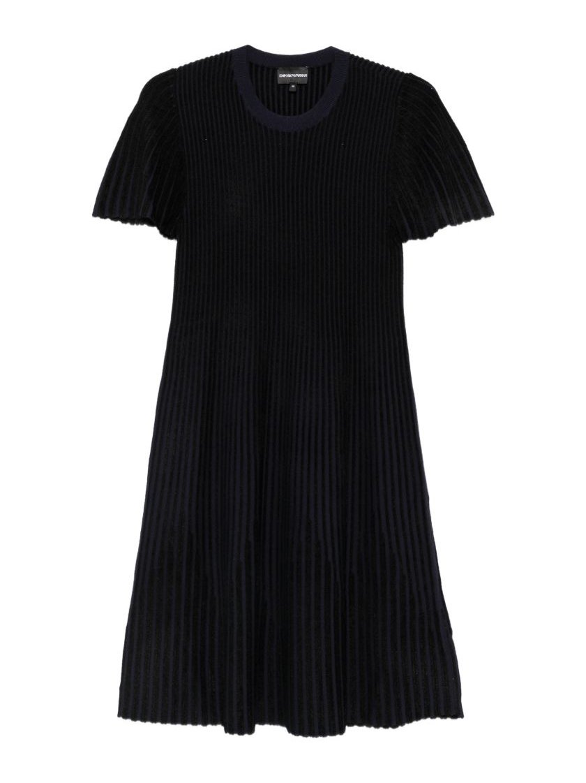 Emporio Armani Ribbed Knit Striped Dress — Black - 40 by Emporio Armani