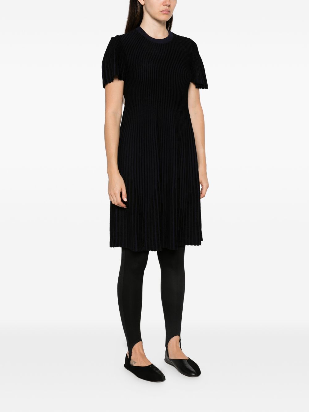 Emporio Armani Ribbed Knit Striped Dress — Black - 40, view 2