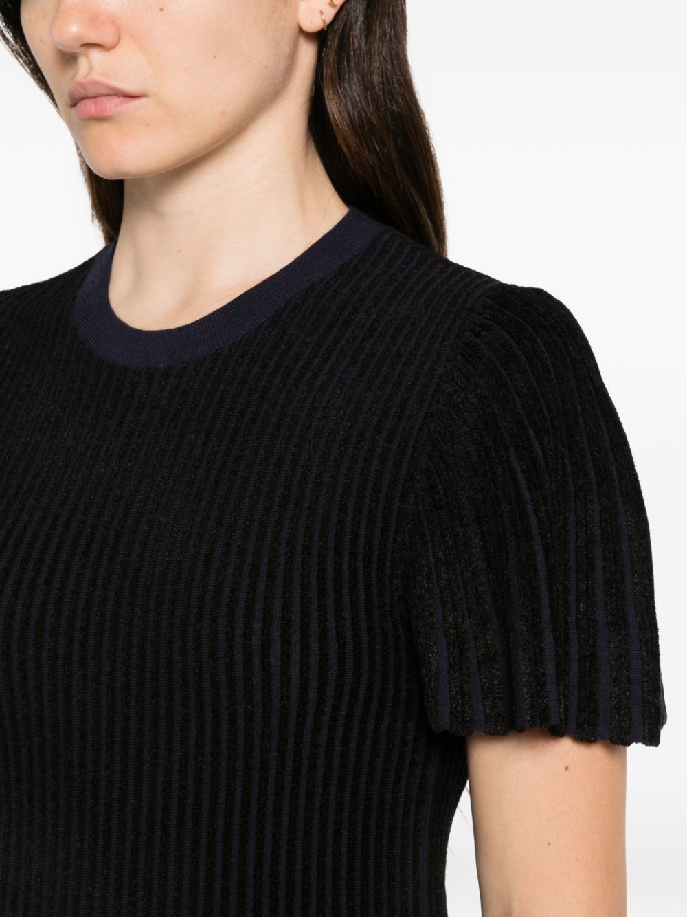 Emporio Armani Ribbed Knit Striped Dress — Black - 40, view 4