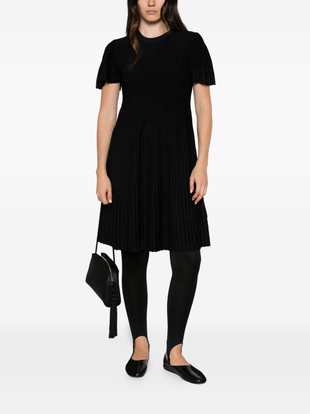 Emporio Armani Ribbed Knit Striped Dress — Black - 40, view 5