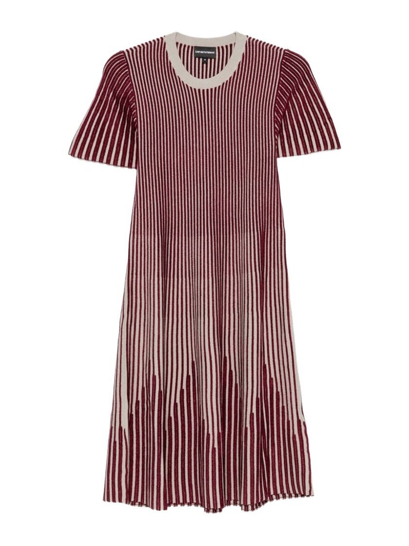 Emporio Armani Striped Ribbed Dress — Burgundy - 38 by Emporio Armani