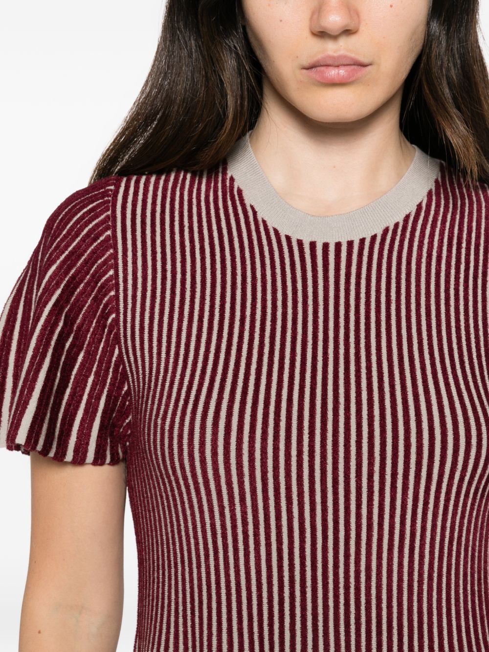 Emporio Armani Striped Ribbed Dress — Burgundy - 38, view 4